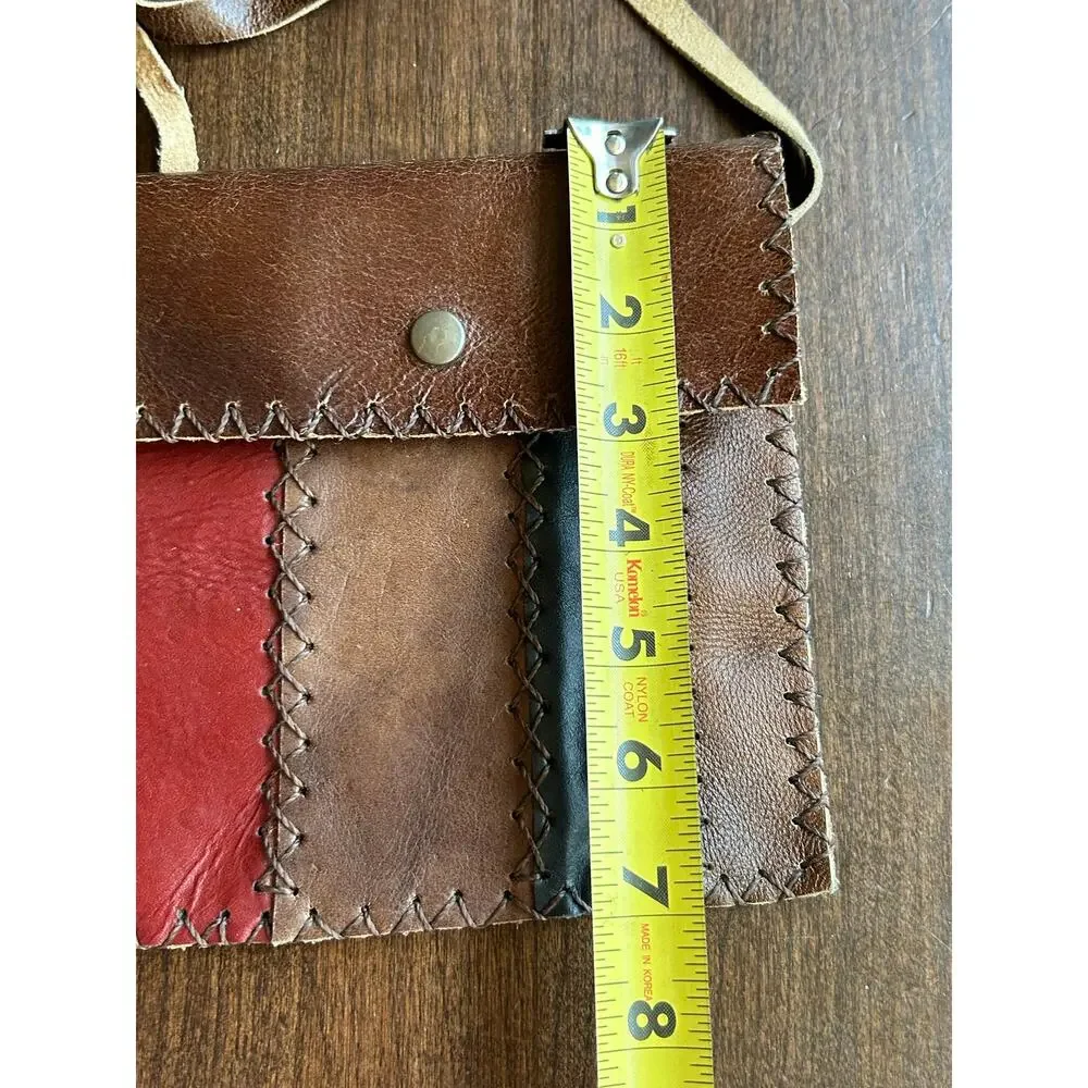 Vintage patchwork leather crossbody whipstitching bag purse